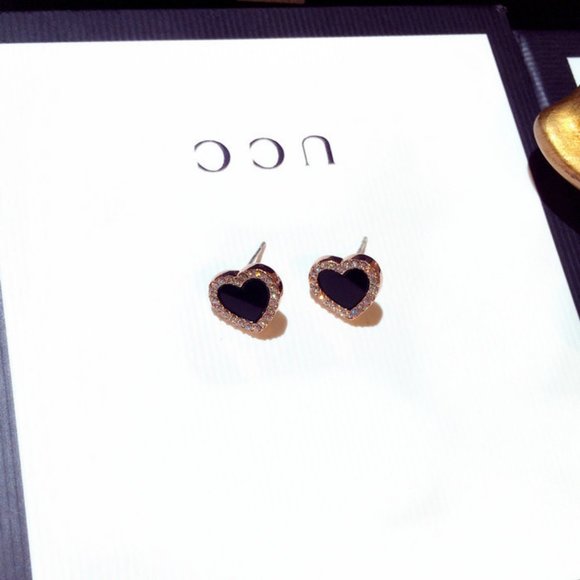 NEW Rose Gold Black Diamond Halo Heart Earrings - Picture 3 of 5